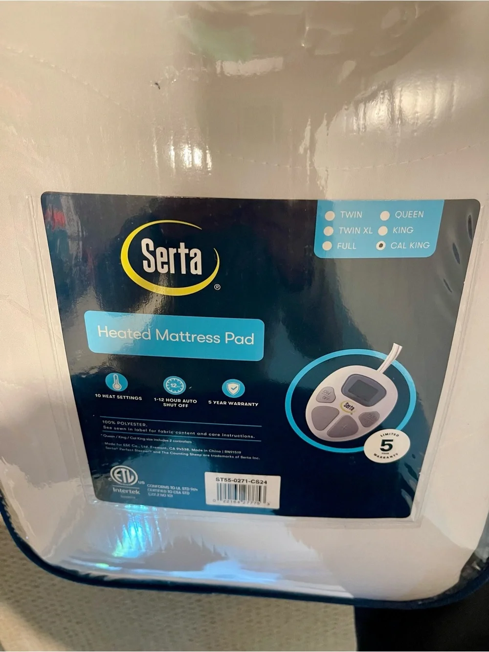 Serta Heated Mattress Pad California King White New in Package